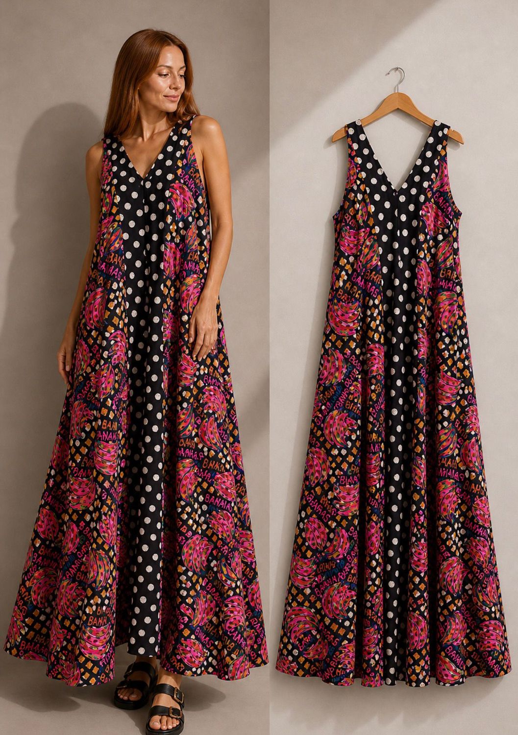 Banana Poladot maxi dress s/med