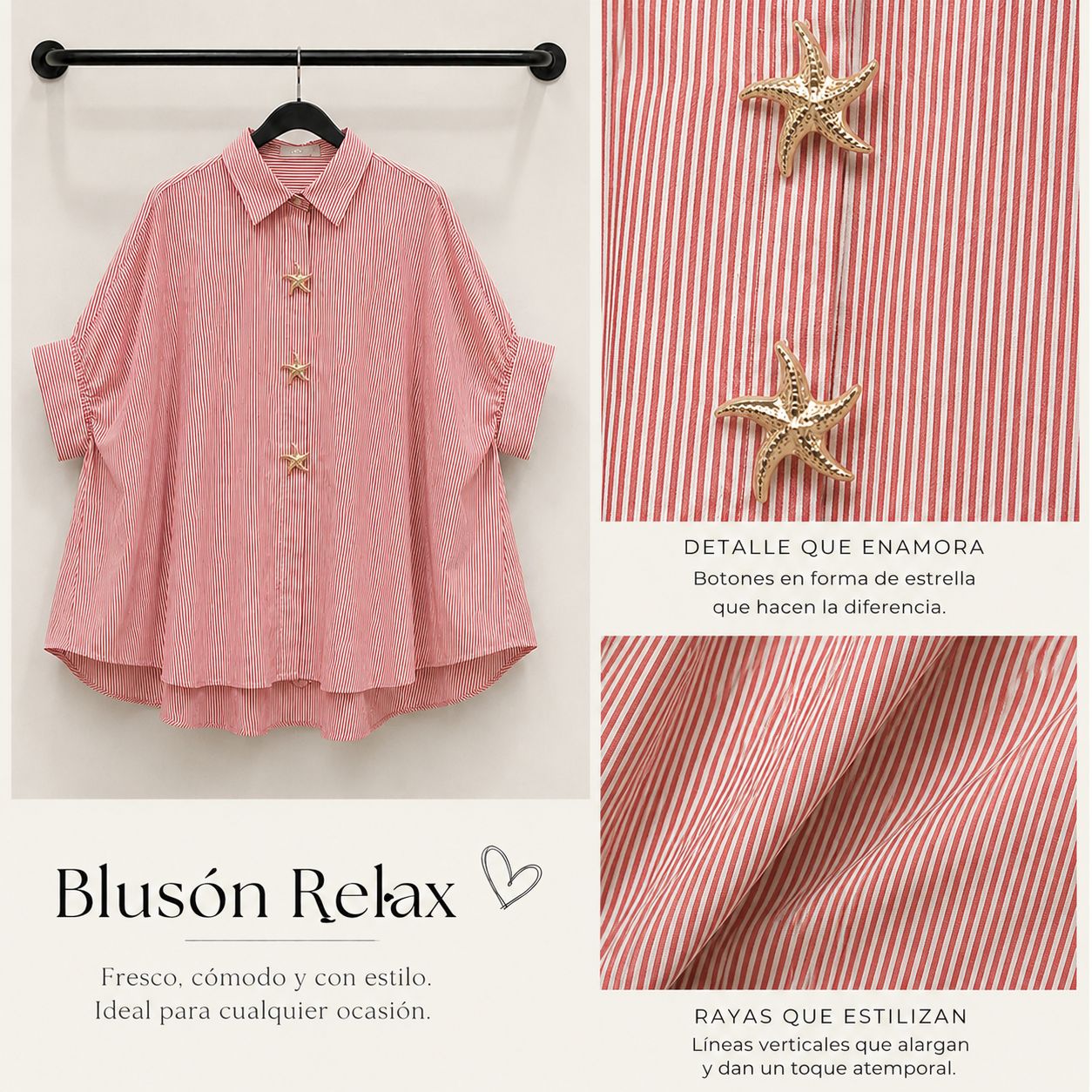 Stripes Sea star Blouse One size red