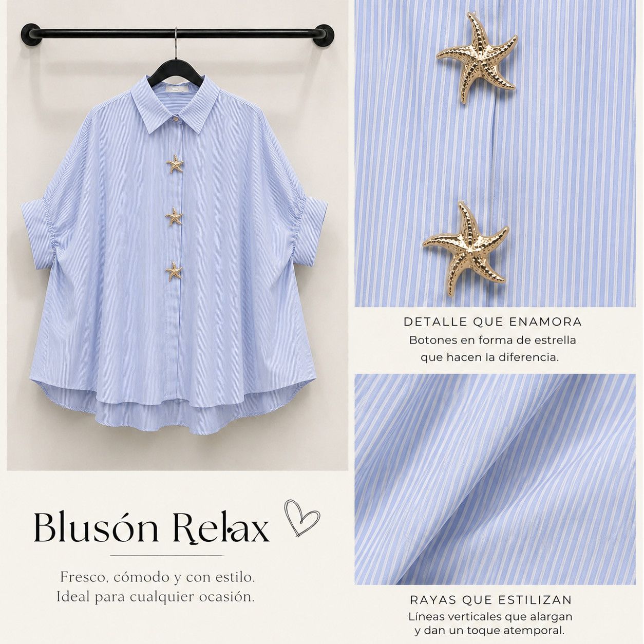 Stripes Sea star Blouse One size blue