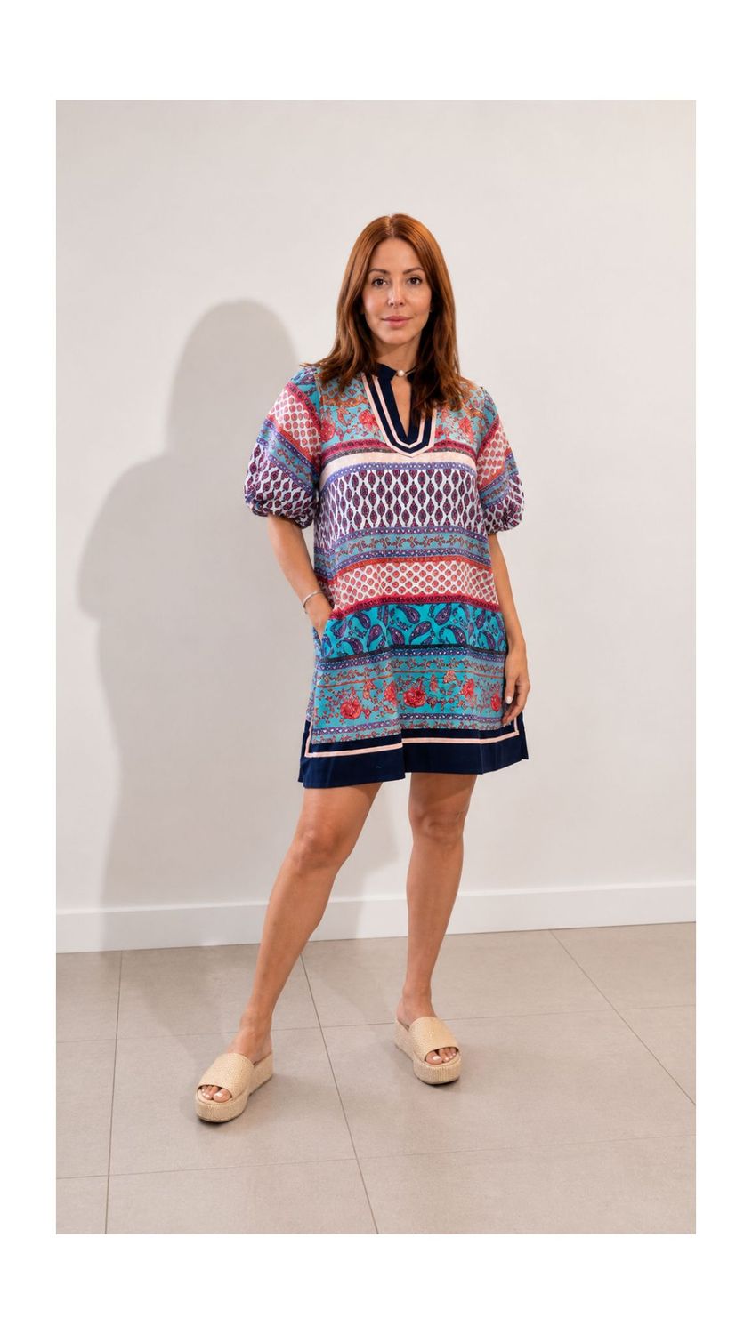 Exclusive Print Bubble Sleeve Shift Mini Dress