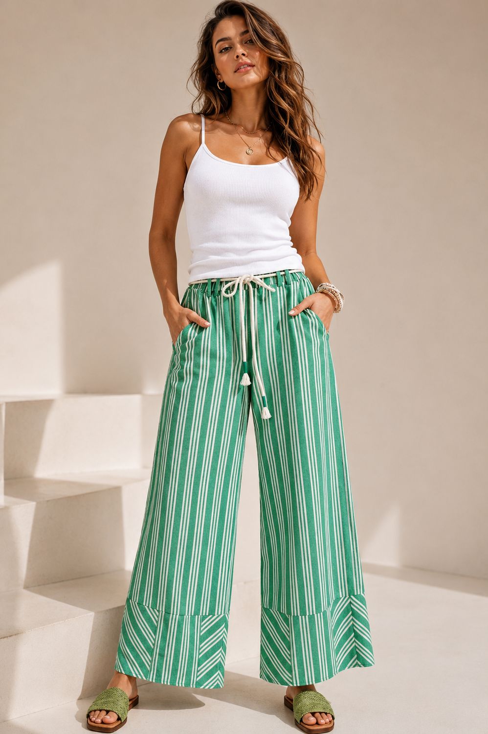 STRIPE LINEN WASHED PALAZZO PANTS