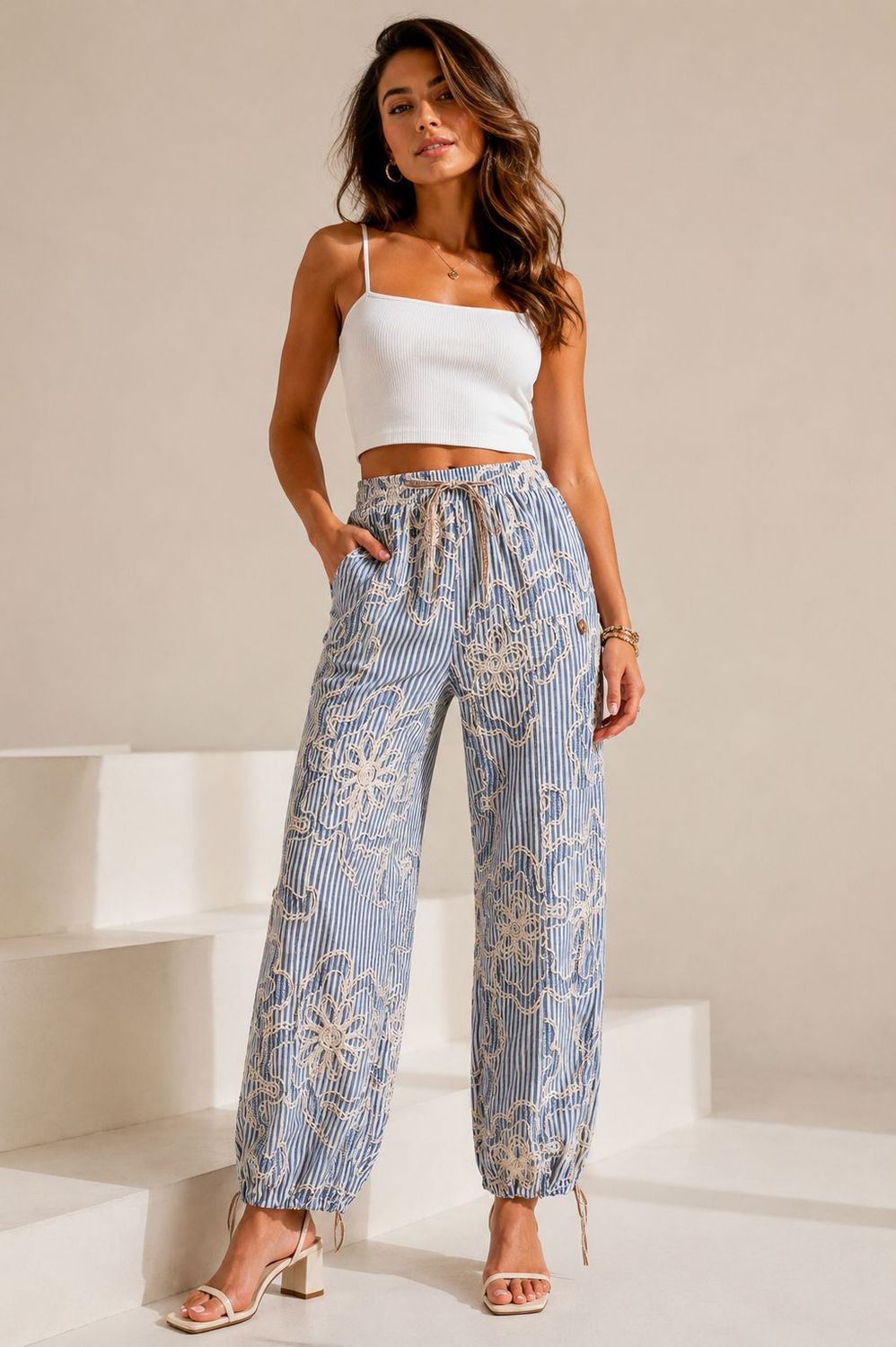Embroidery stripes pant