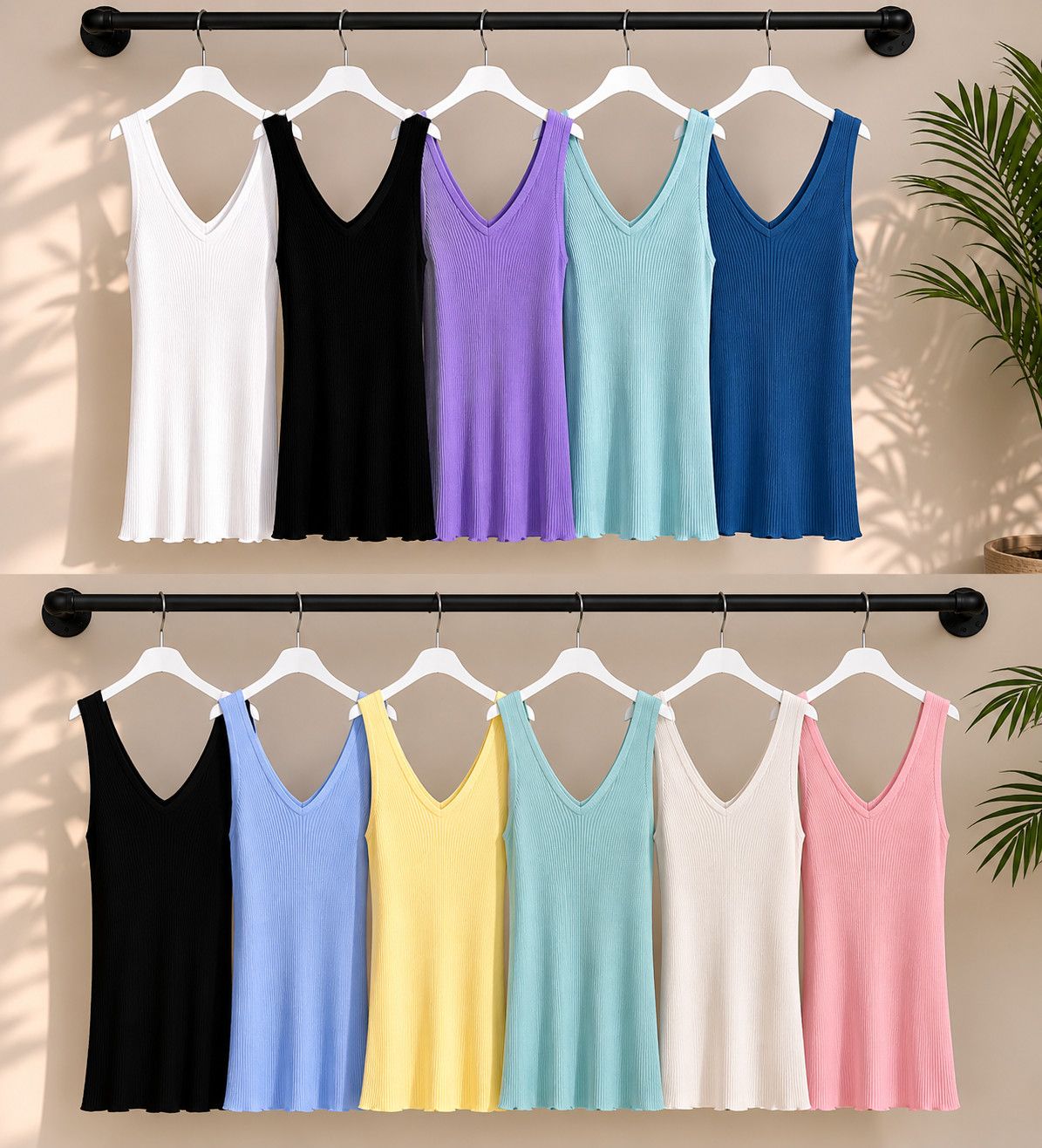 Ribbed V-Neck  Tank one size