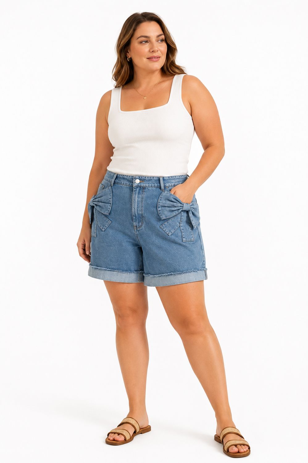 Denim shorts side bows
