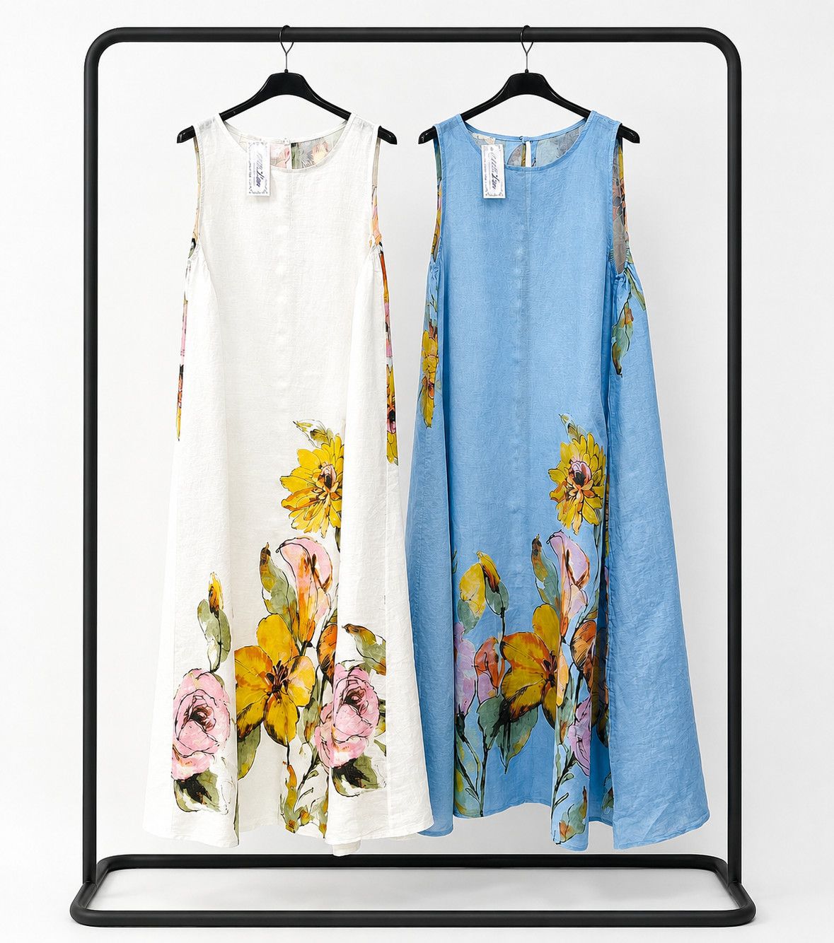 Floral Linen Sleeveless Dress one size