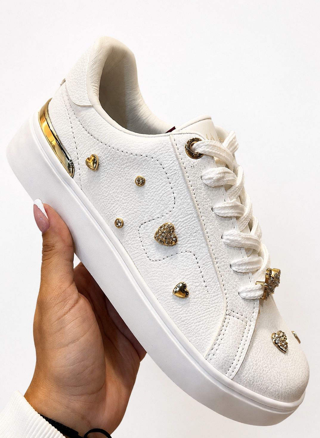 Golden Hearts Platform Sneaker white