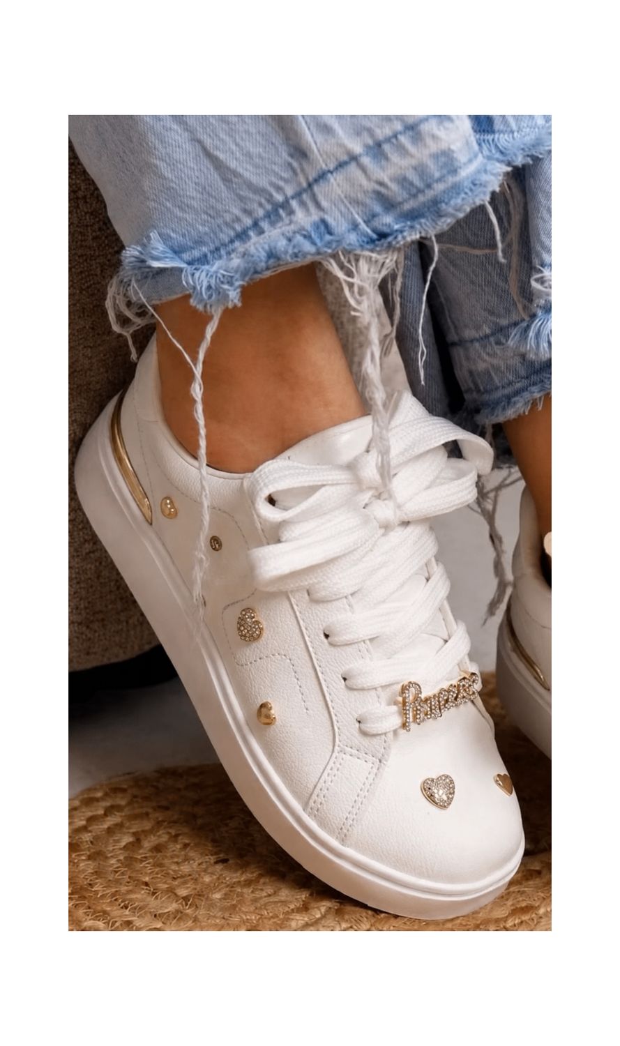 Golden Hearts Platform Sneaker white