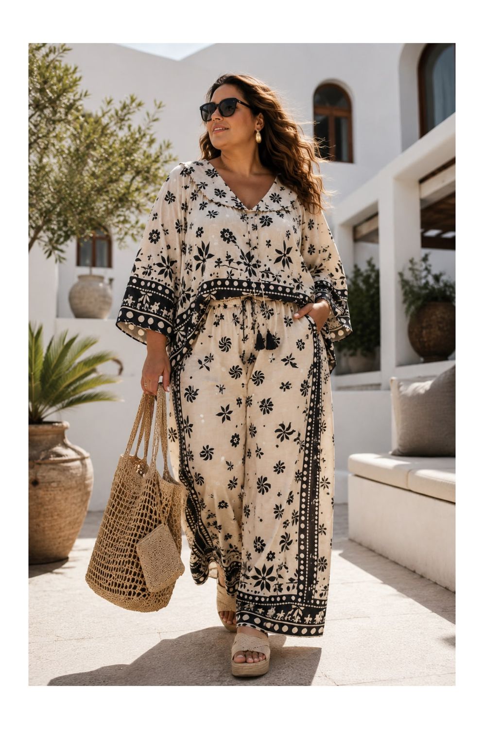 PRINTED RAYON LINEN TOP