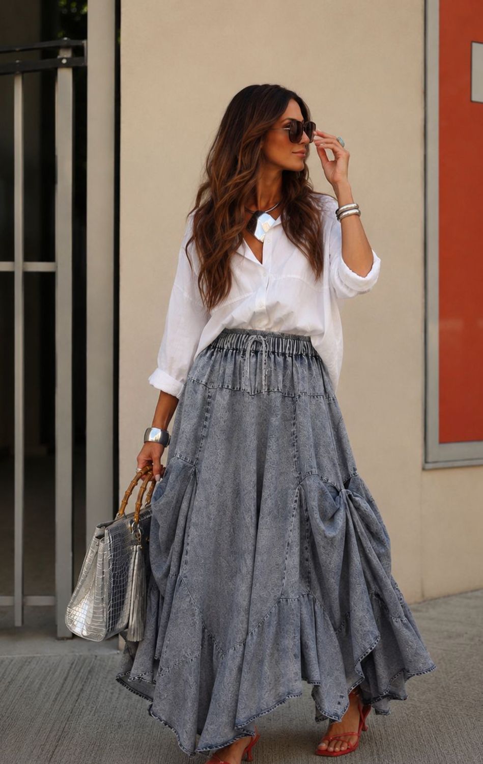 Chambray Bustle Skirt