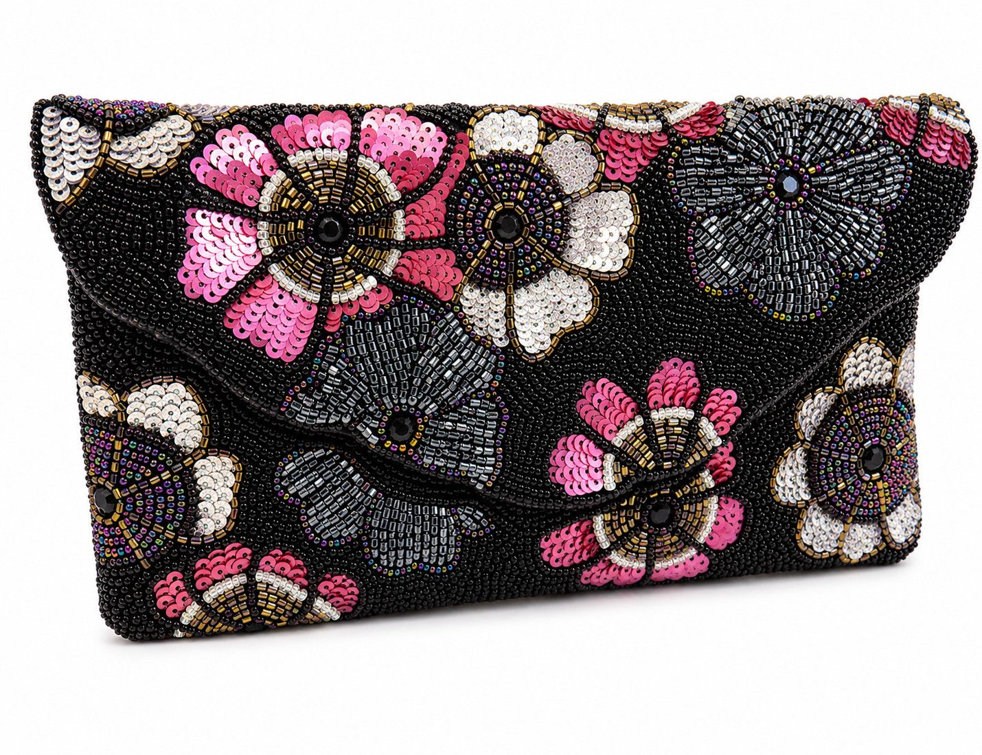 Midnight Bloom Beaded Clutch