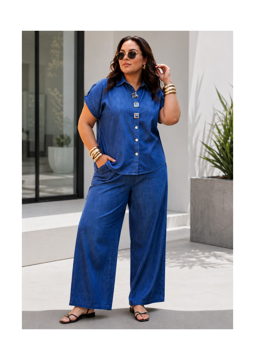 Denim Breeze Wide-Leg Set