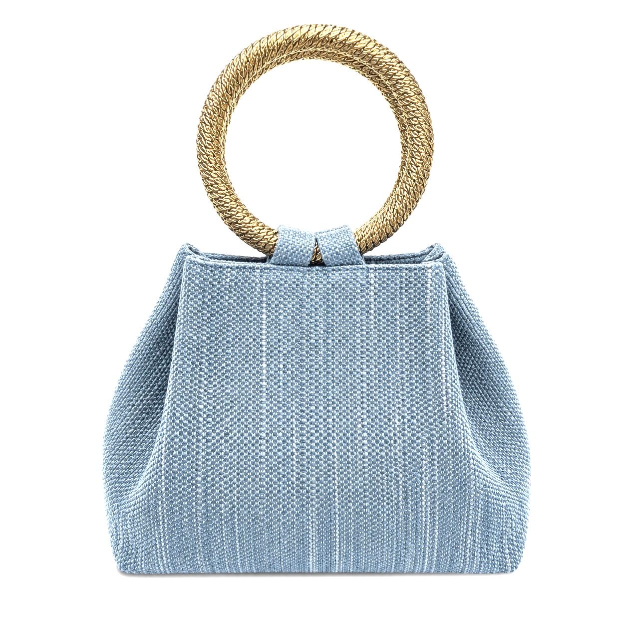 Light blue Brass Handle Woven Clutch
