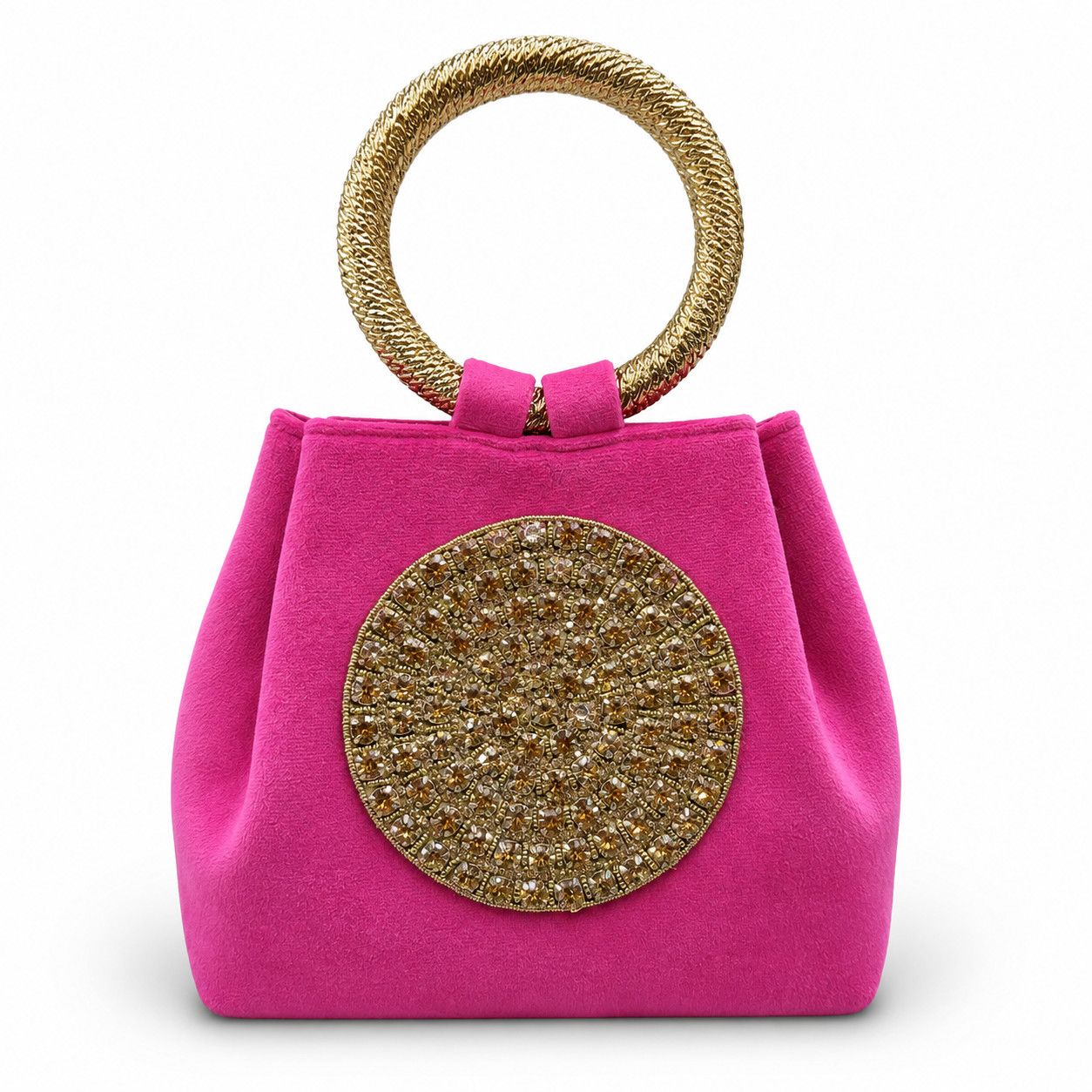 Crystal Medallion Ring Handle Bag
