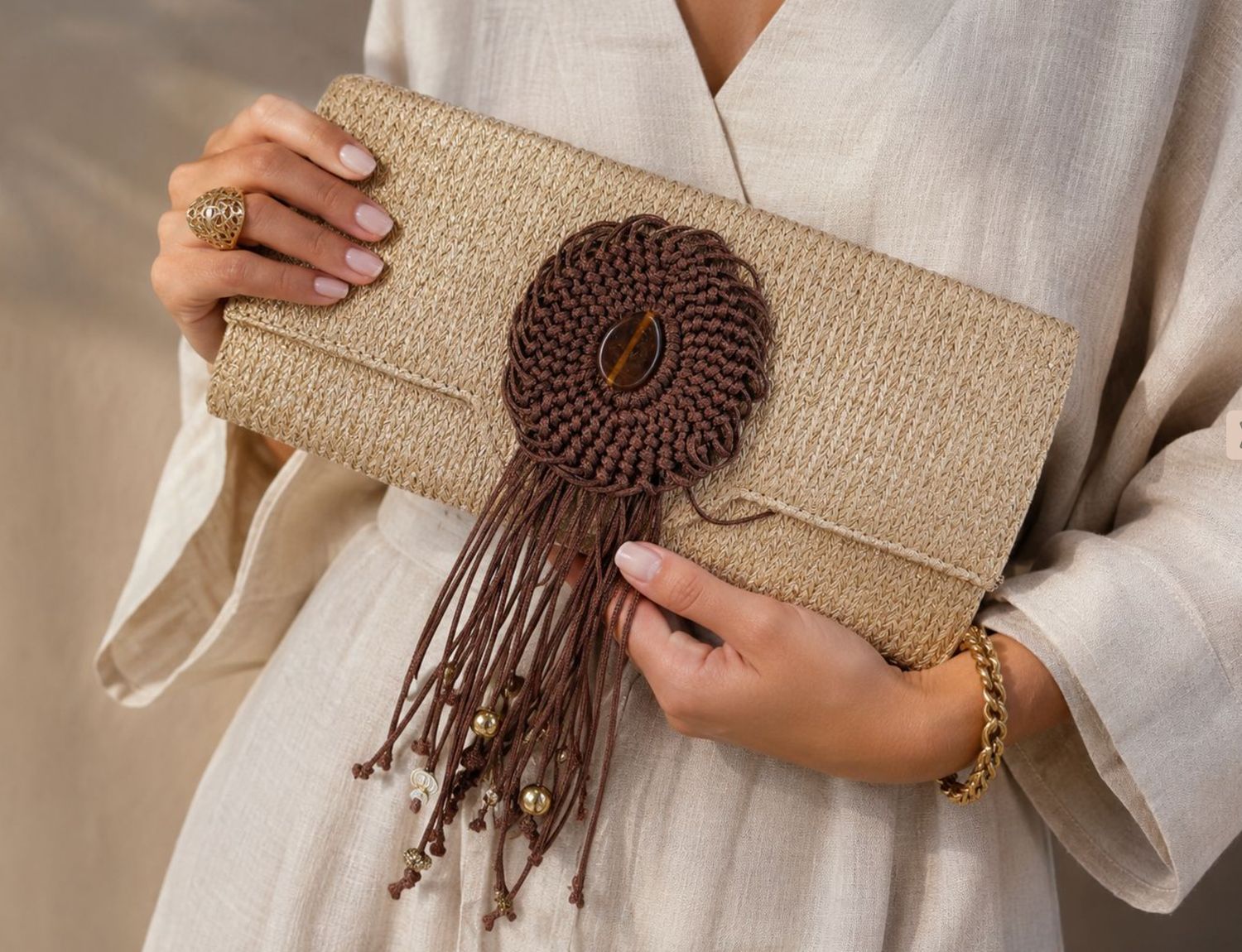 Metallic Raffia Clutch