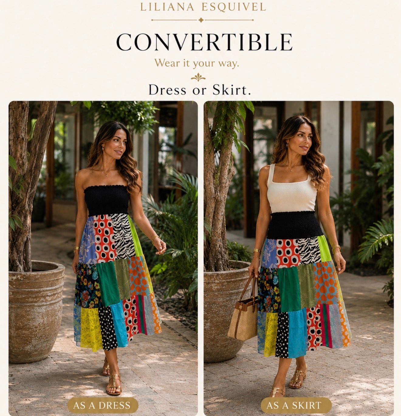 Convertible patchworks Midi Skirt/dress
