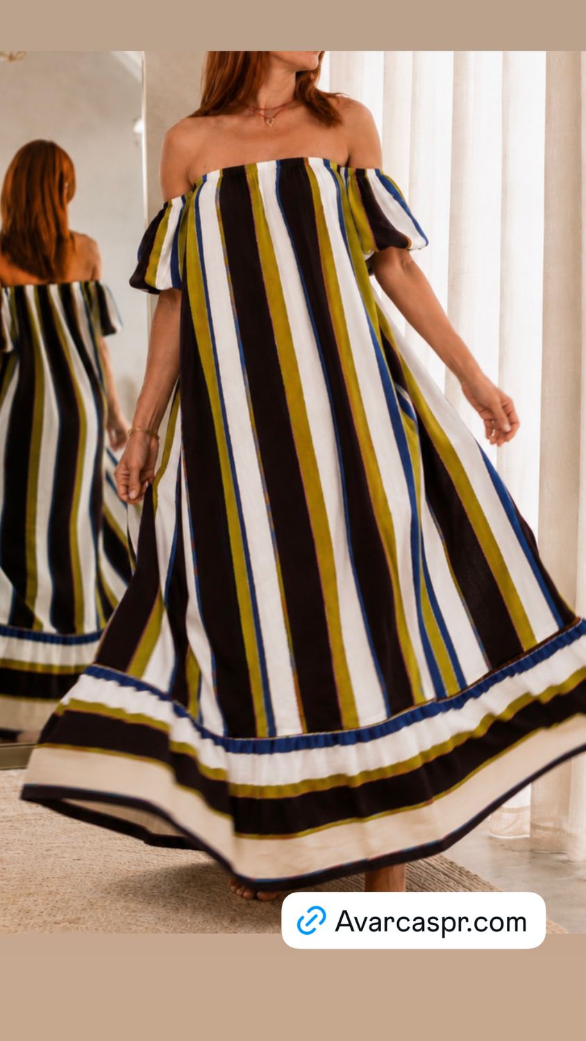 Sunset Stripe Off-Shoulder Maxi Dress