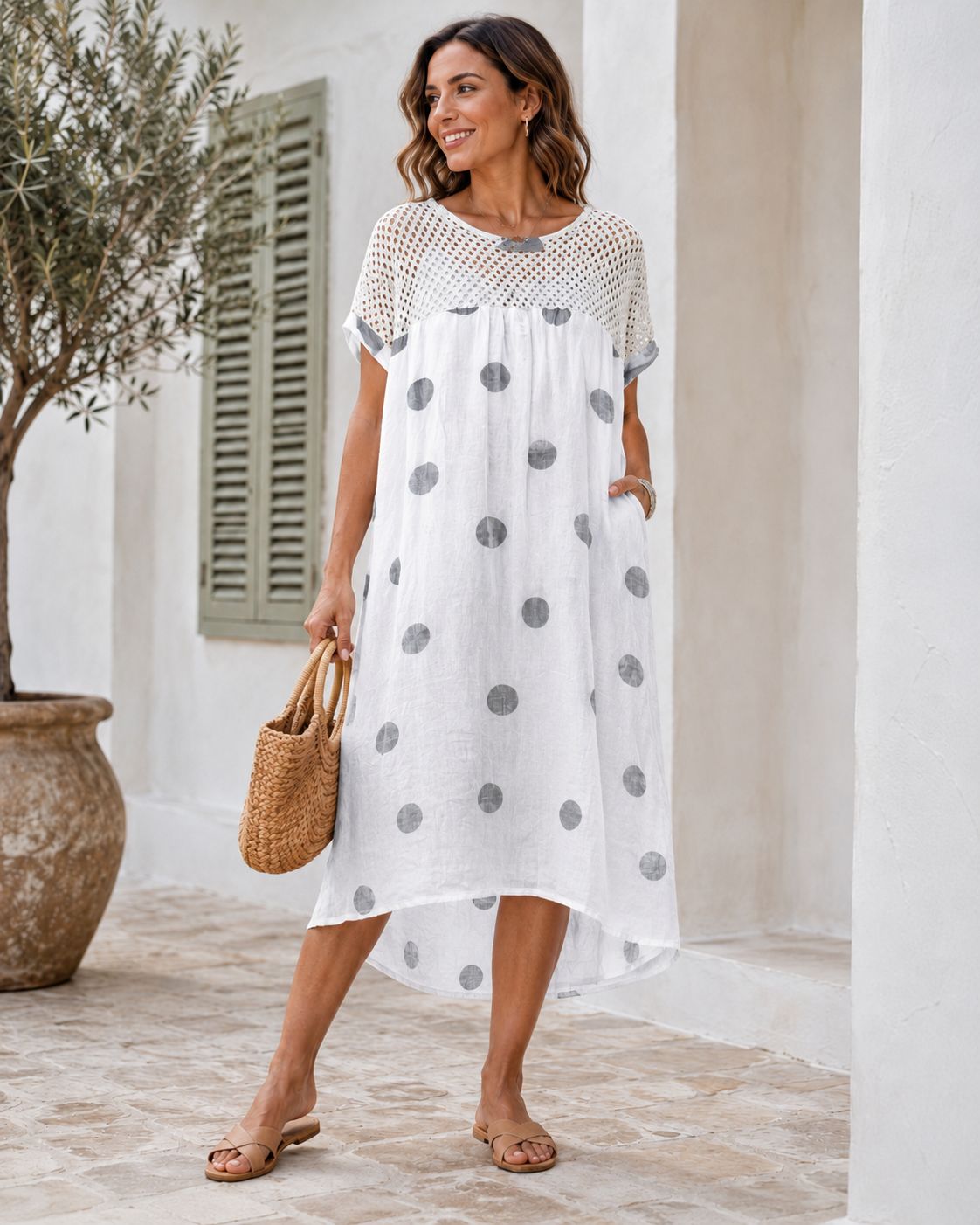 Crochet Dot Linen Dress