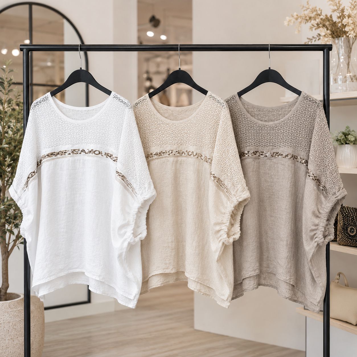 Oversized Linen Crystal Top