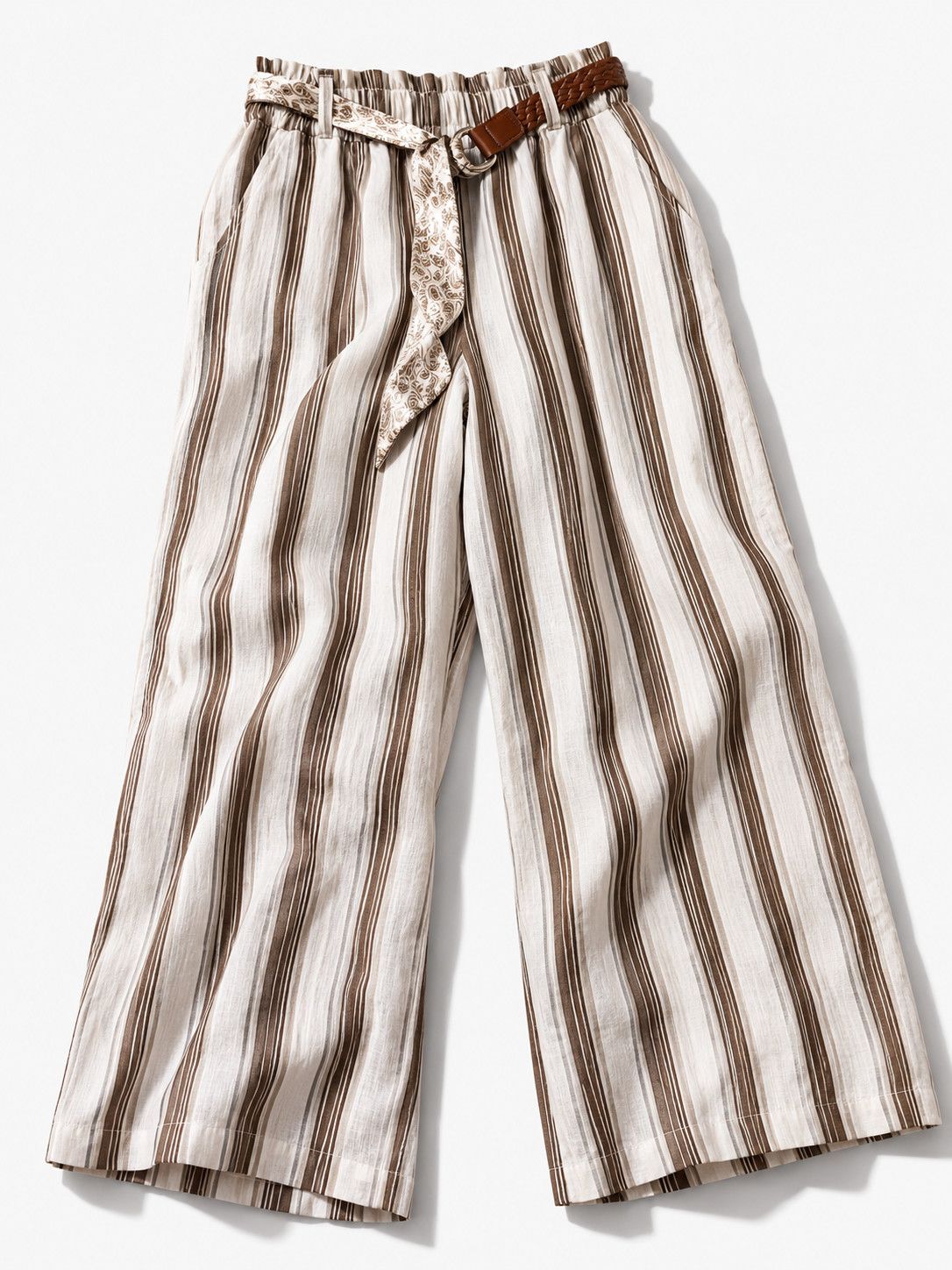 Stripes Linen pant one size Scarve details, Color: white