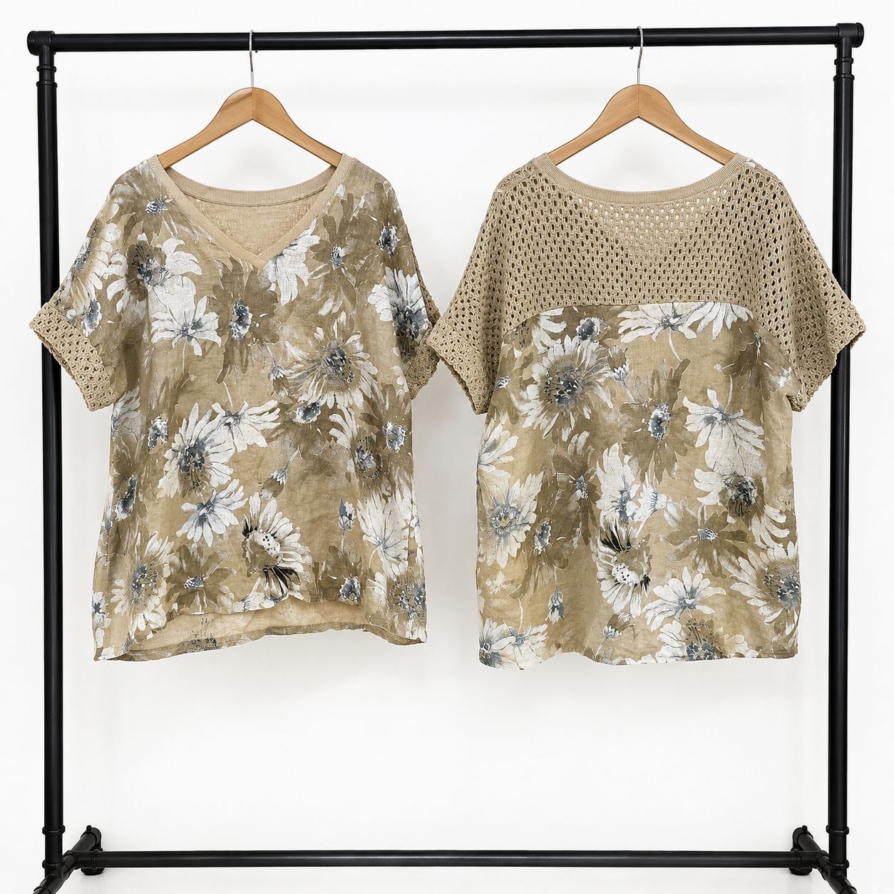 Floral Crochet Linen Top none size