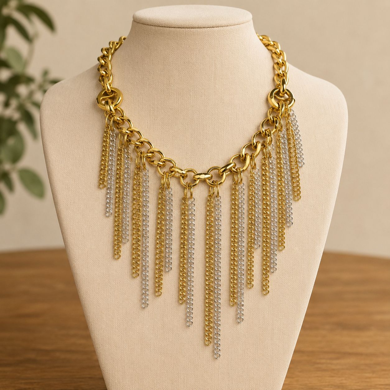 Mixed Metal Fringe Necklace 4 soles