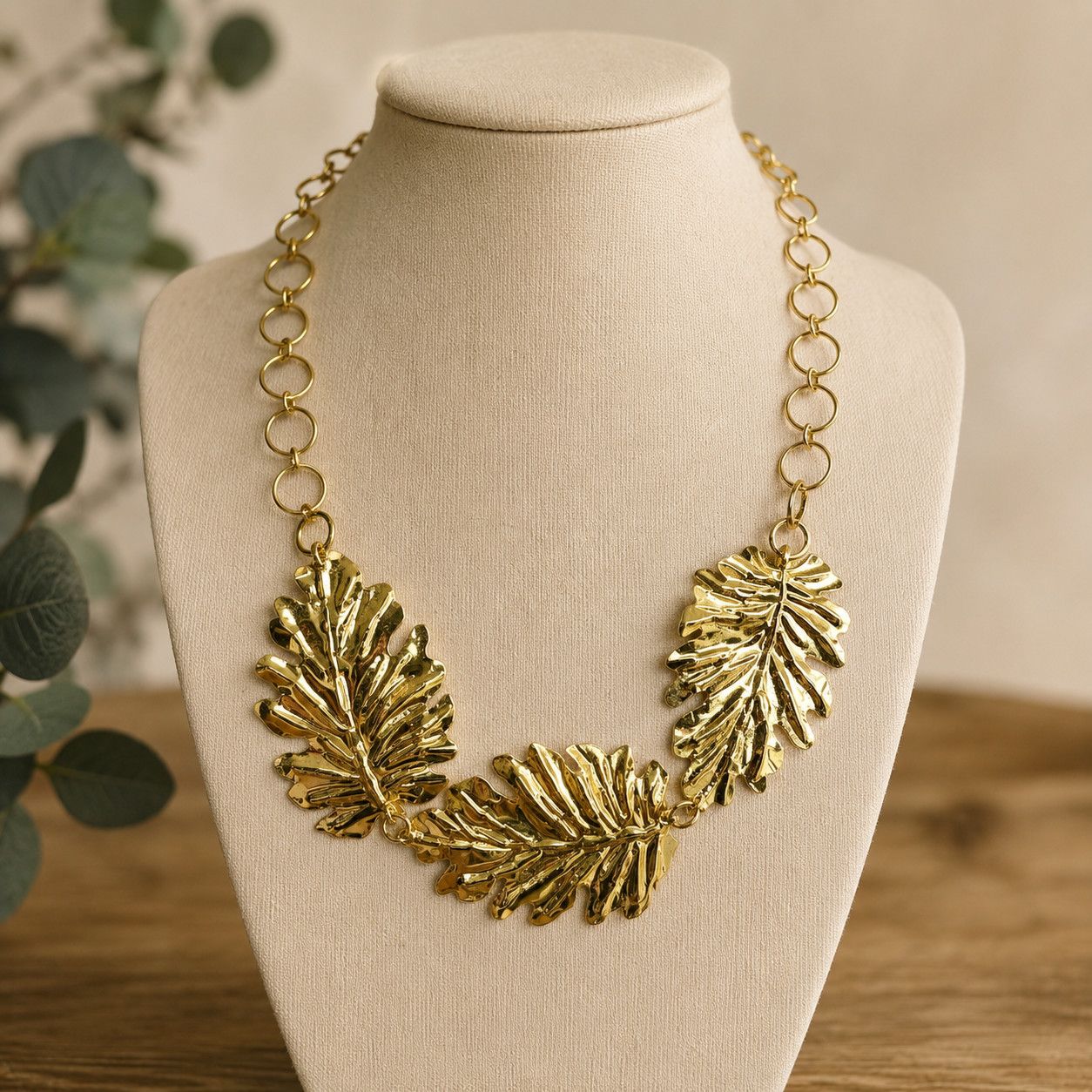 Leaves Brass Statement Necklace