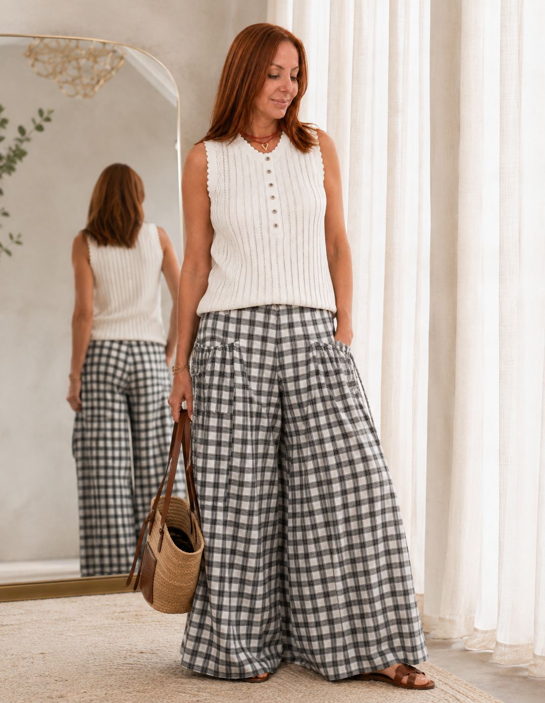 Wide Leg Checker Pants
