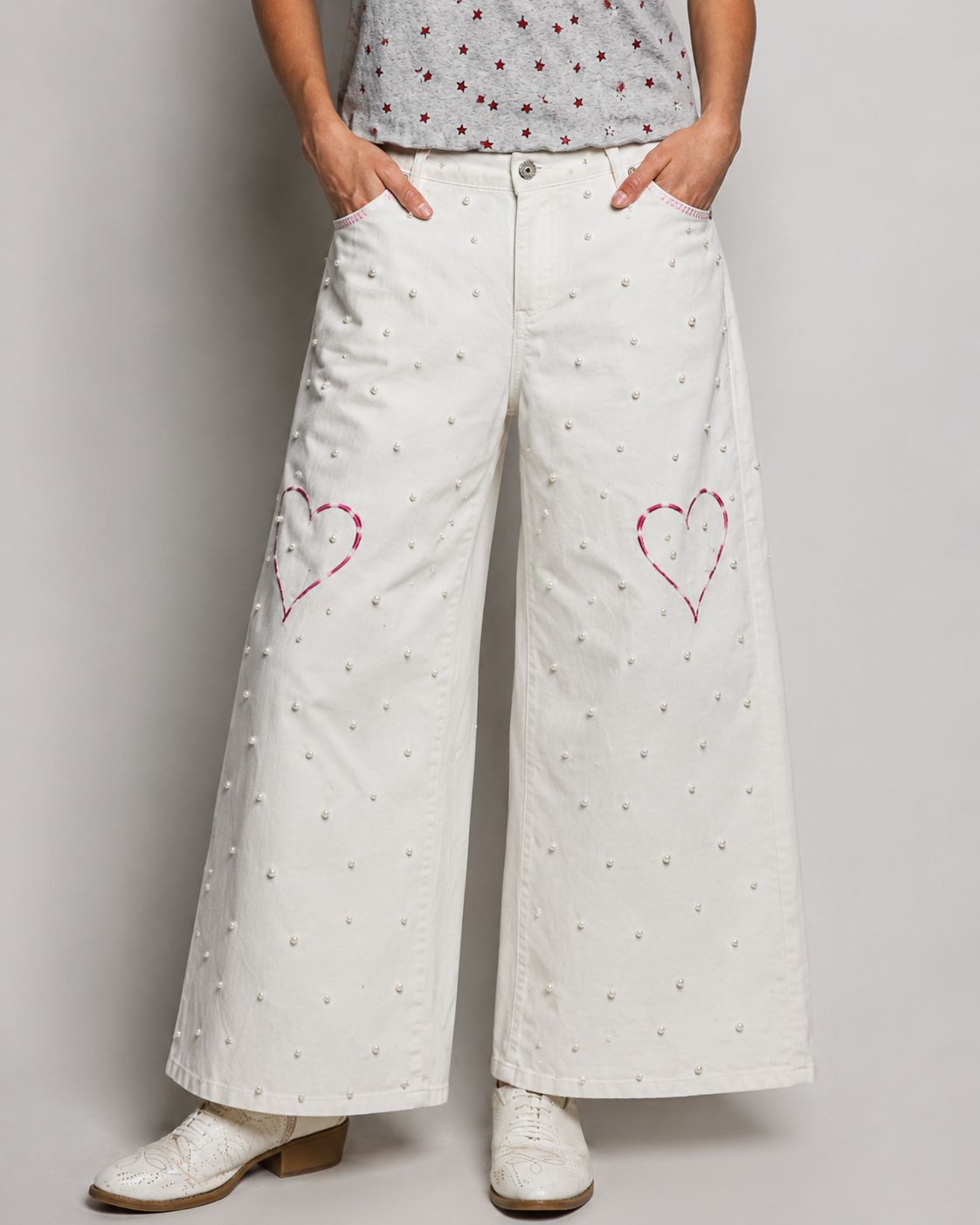 heart-shaped embroidery/pearl Pant