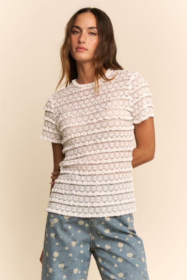 Scalloped Lace Tiered Short Sleeve Top