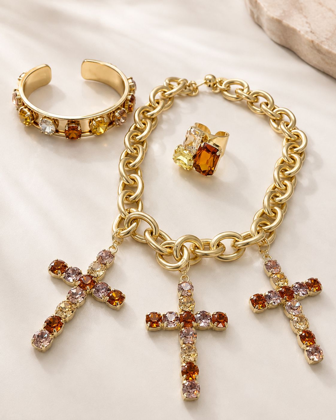 Golden Amber Cross Jewelry