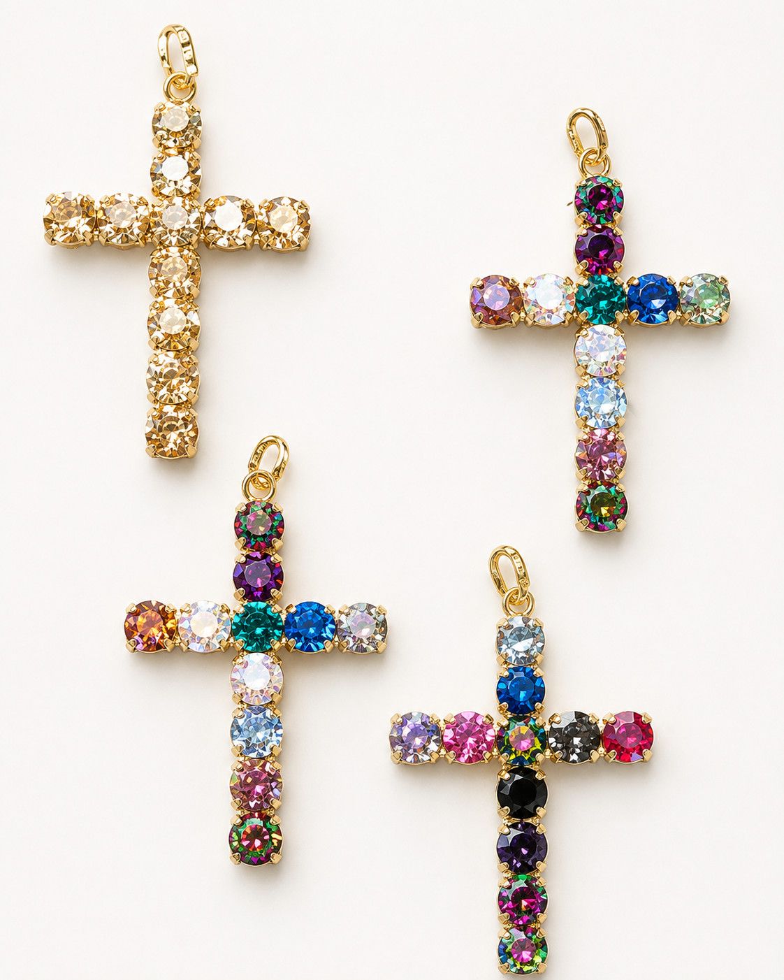 Multi-Gemstone Crystal Cross Pendants Collection