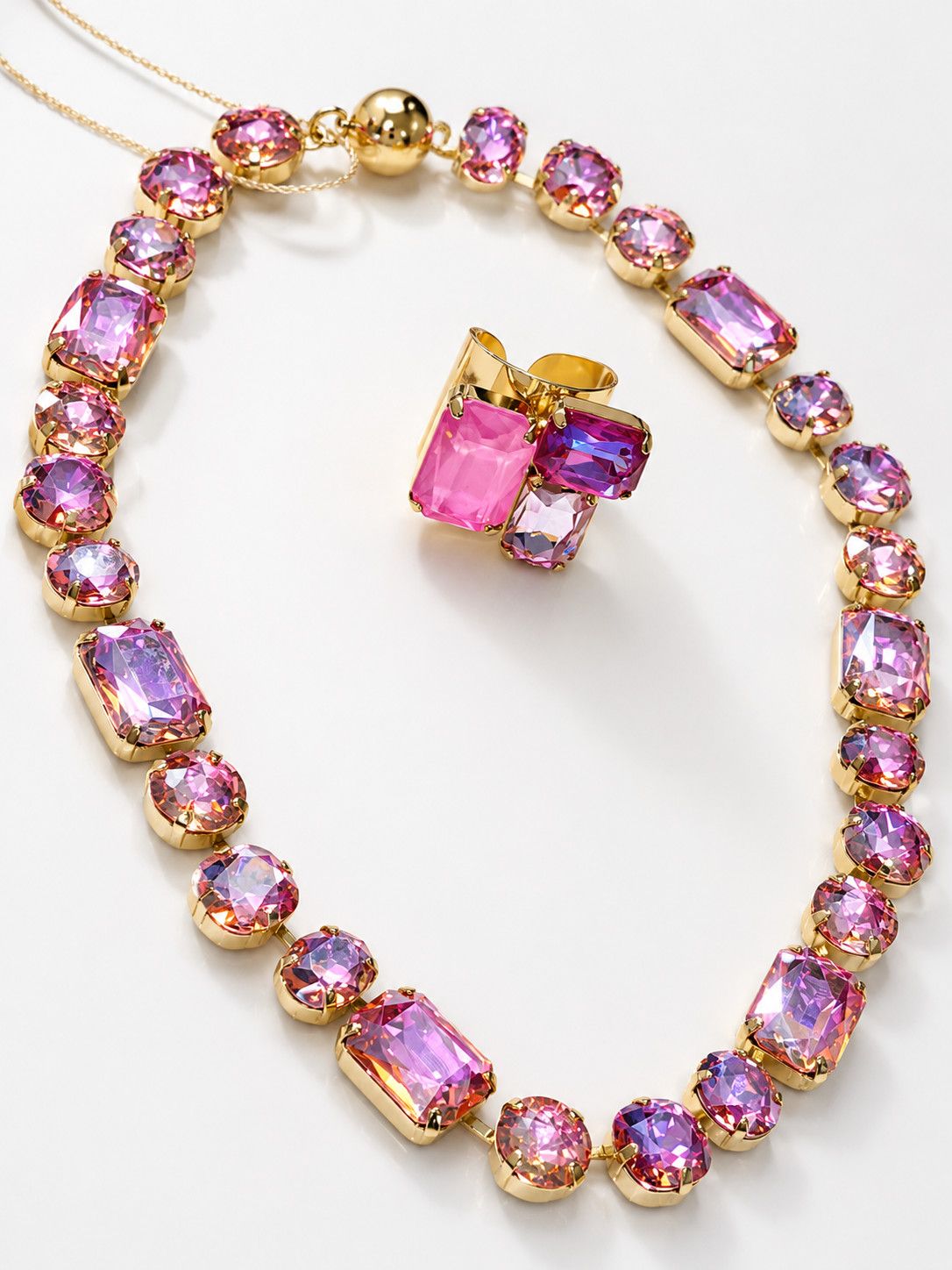 Iridescent Magenta Crystal Riviere Necklace