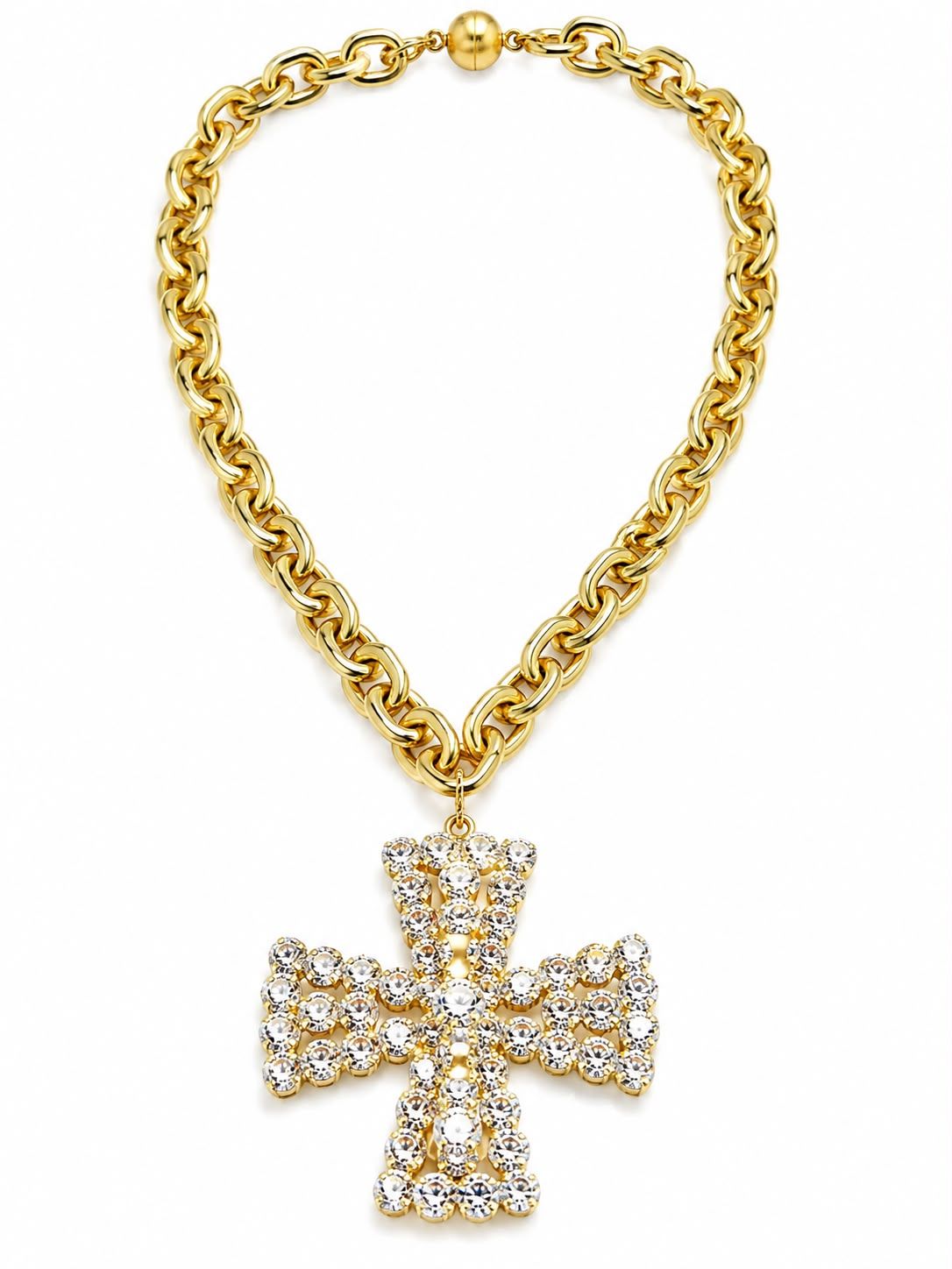 Crystal Cross 2/12"  Magnetic Gold Chain Necklaces