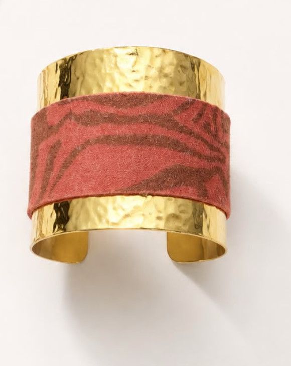 Coral Suede Brass Cuff