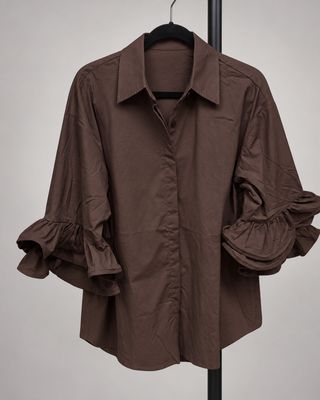 Ruffle Sleeve Cotton Shirt chocolat