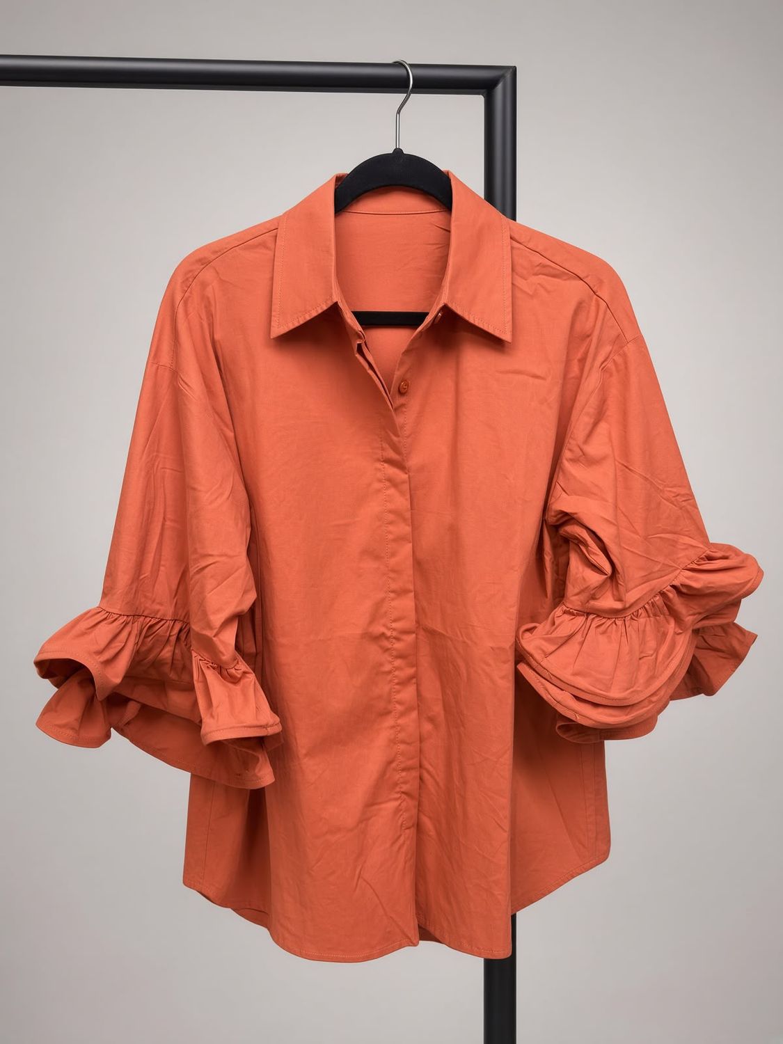 Ruffle Sleeve Cotton Shirt rust