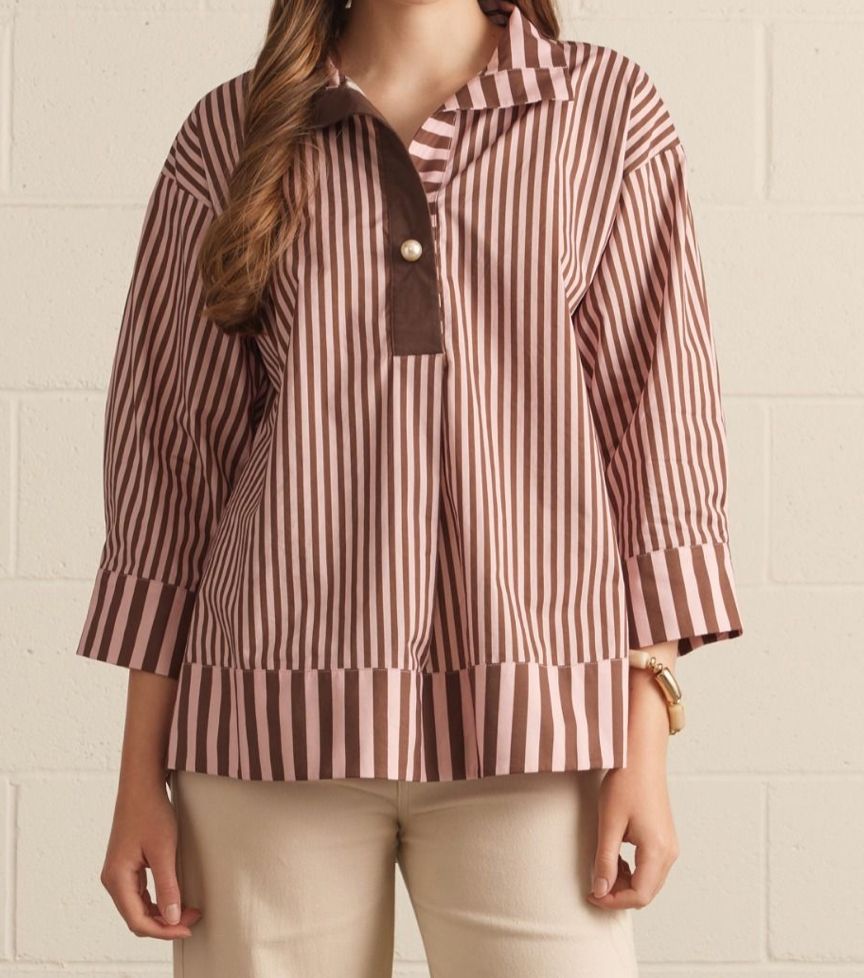 Stripe print 3/4 sleeve top