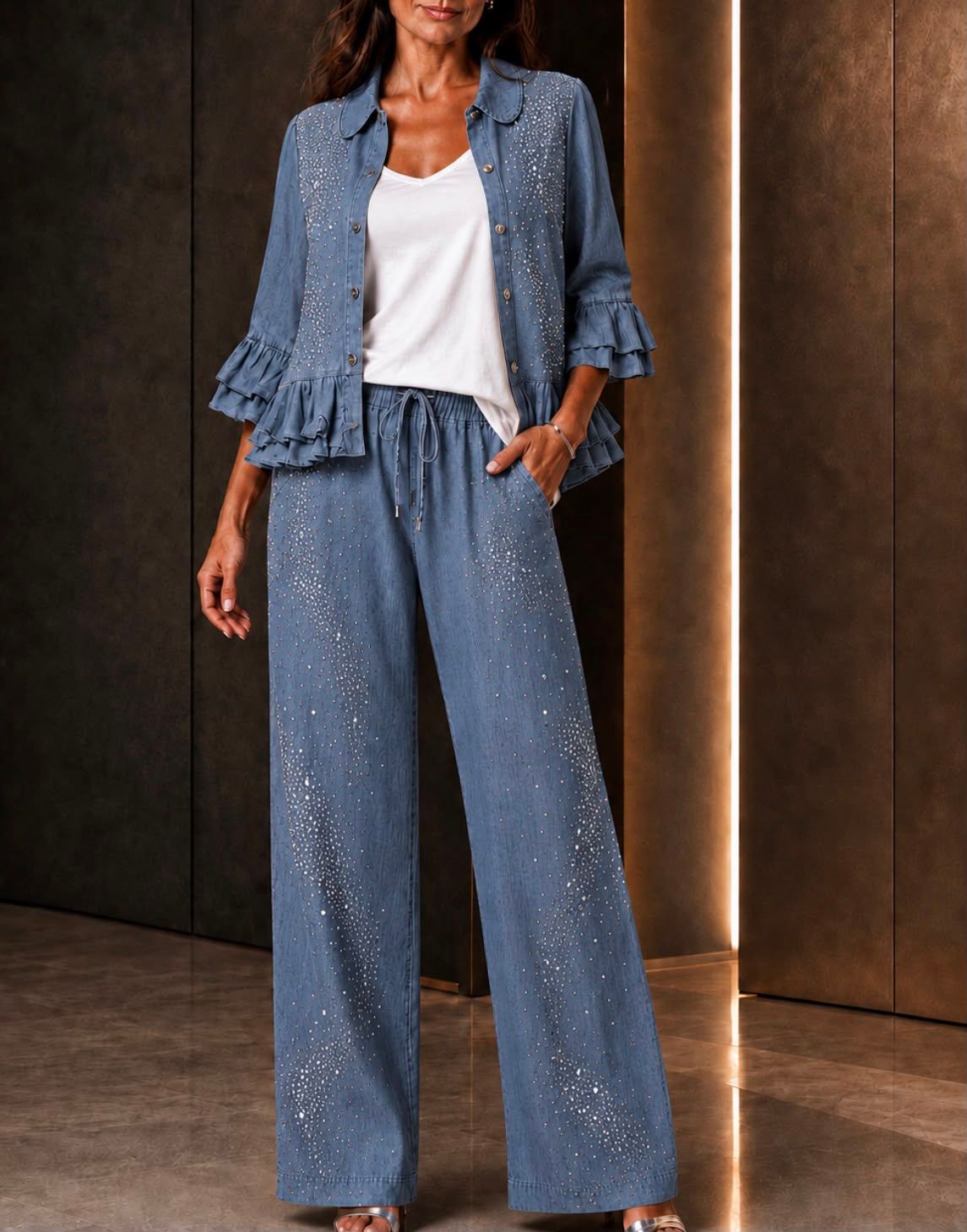 SPARKLY CHAMBRAY RUFFLE JACKET &amp; Sparkly set