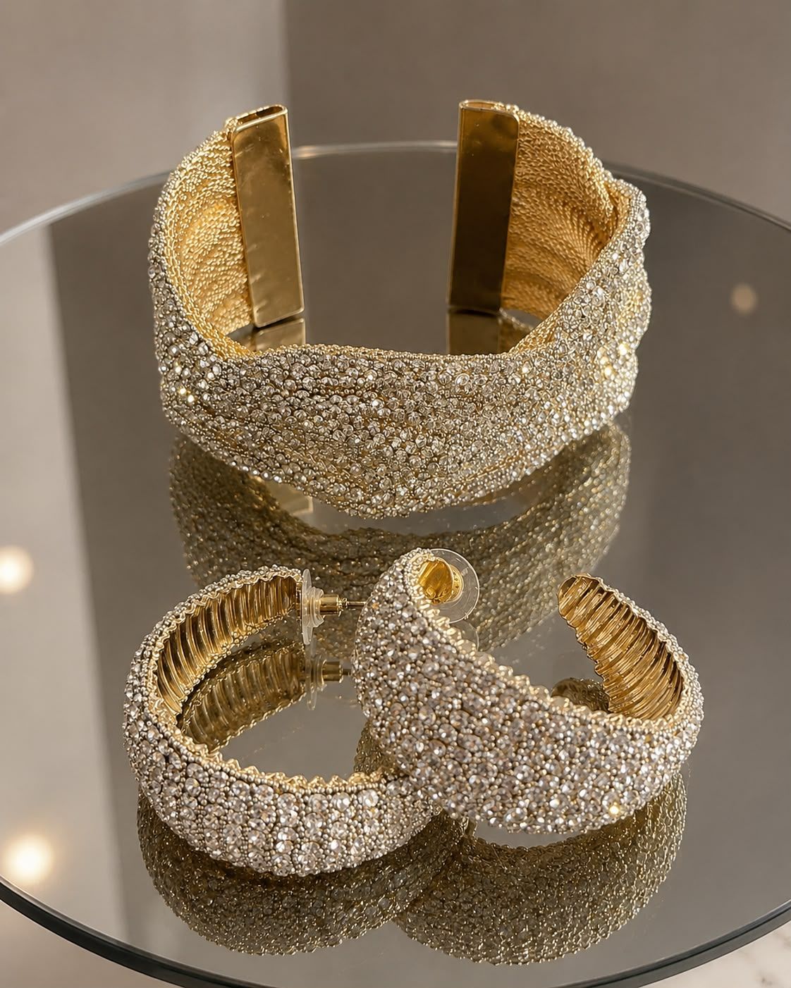 Crystal Glam Cuff &amp; Hoops, Size: set