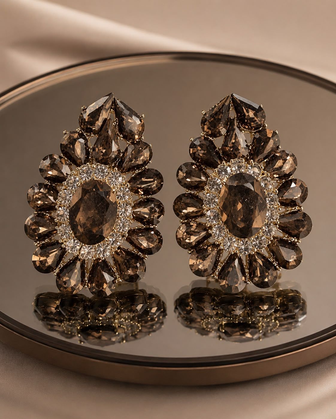 Bronze Crystal Statement Earrings