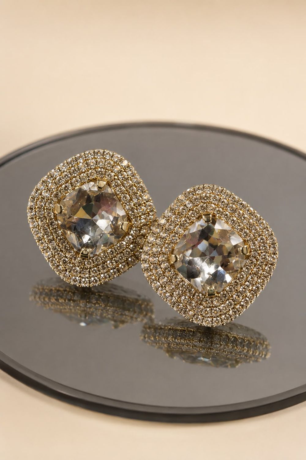 Champagne Crystal Stud Earrings 2 cm
