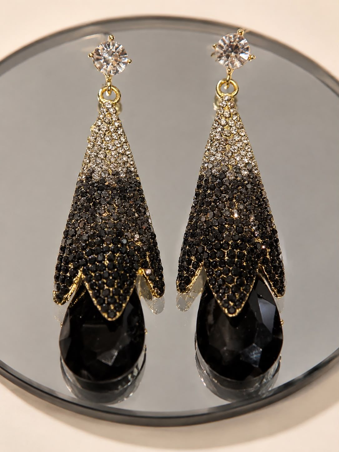 Midnight Crystal Drop Earrings 3"
