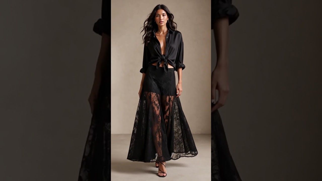 SHEER LACE FRONT SLIT MAXI SKIRT black