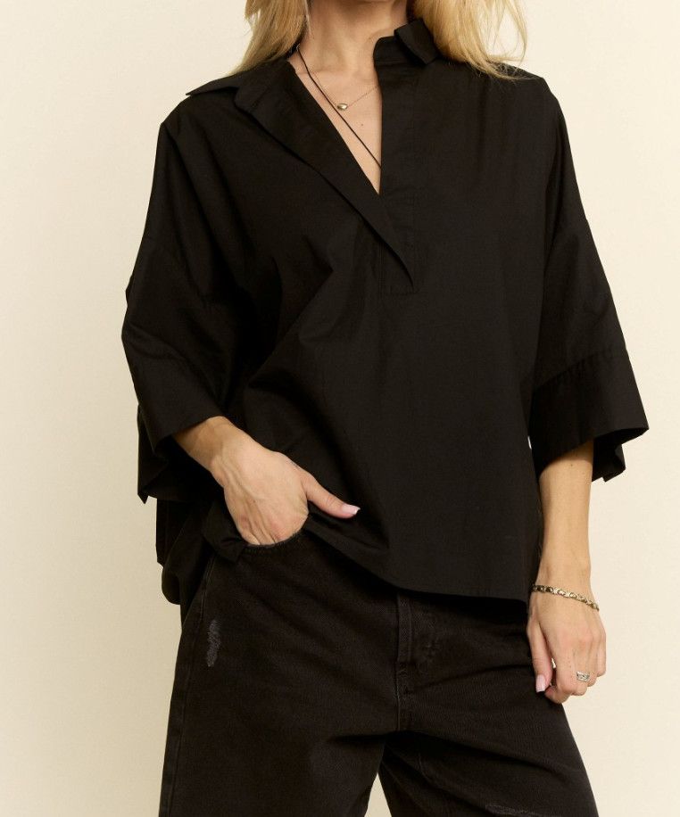 V-NECK POPOVER SHIRT Black
