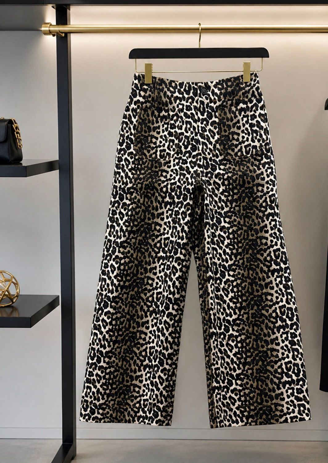 Leopard Print Wide Leg Cropped Pants