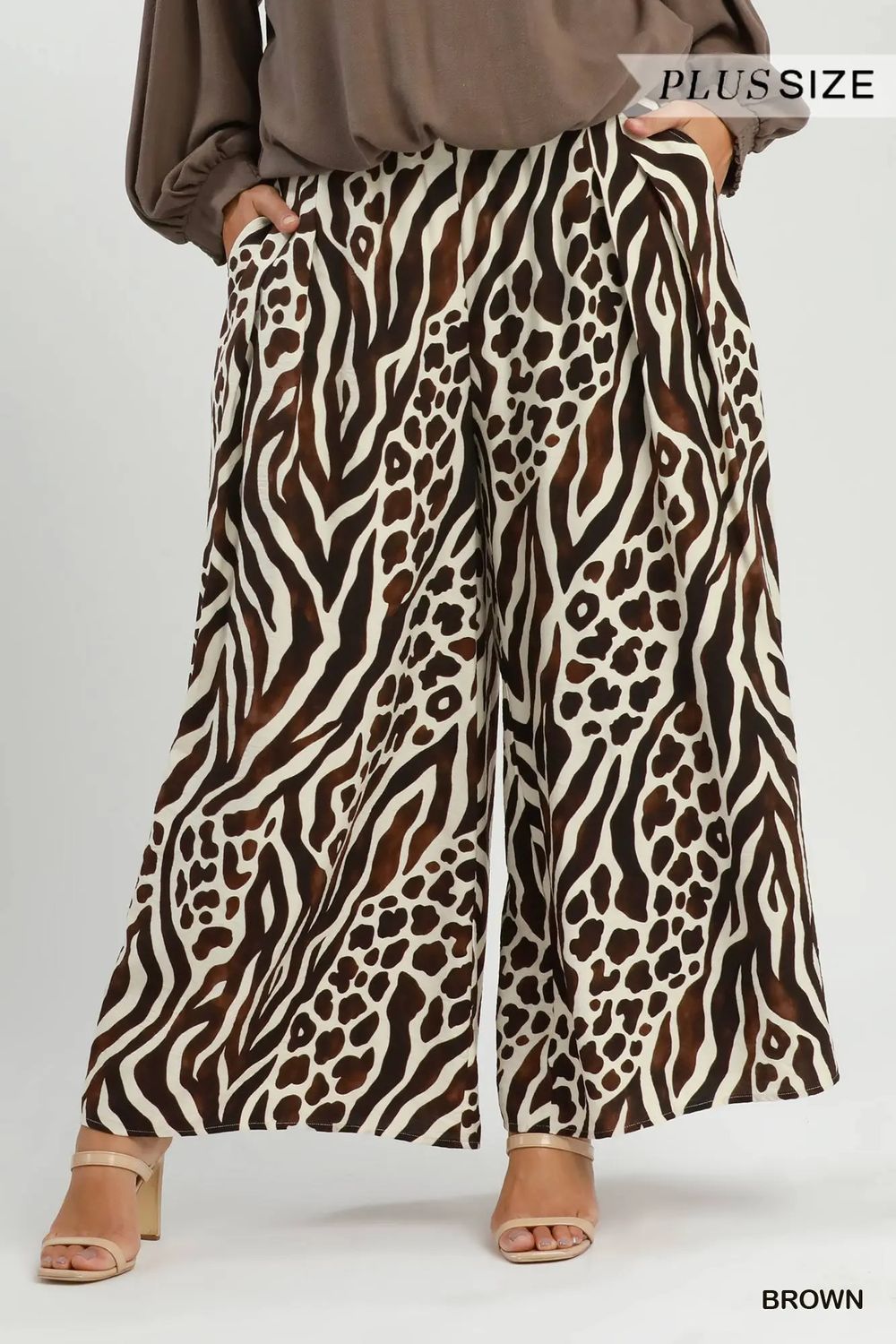 Mixed Animal Print Wide Leg Pants