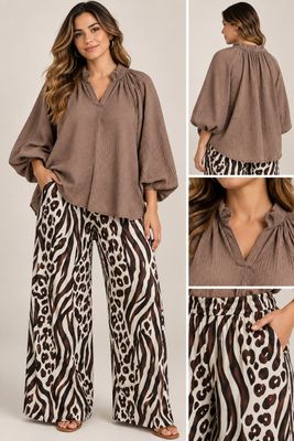 Mixed Animal Print Wide Leg Pants