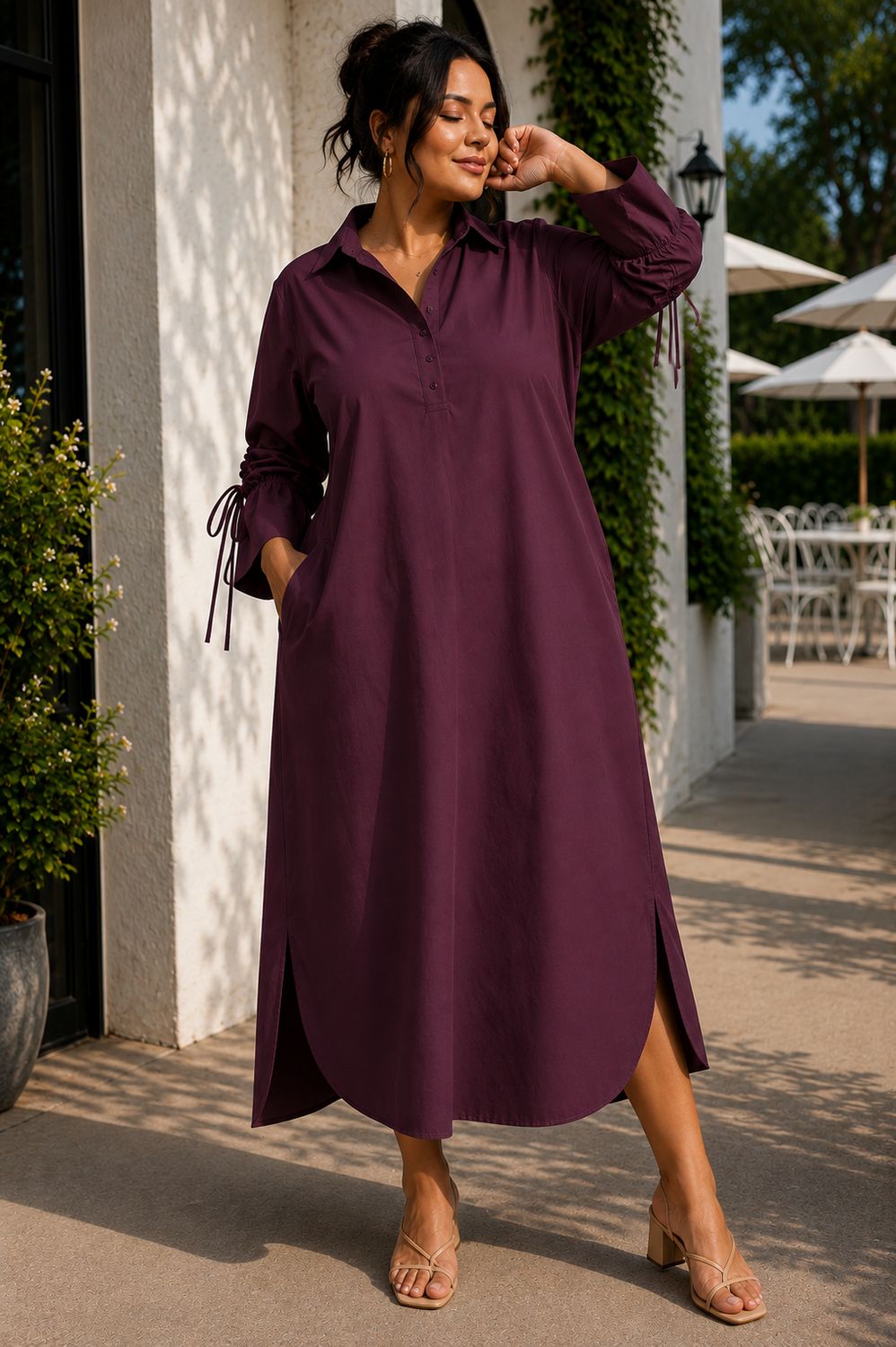 Collared Button Detail Relaxed Midi Dress