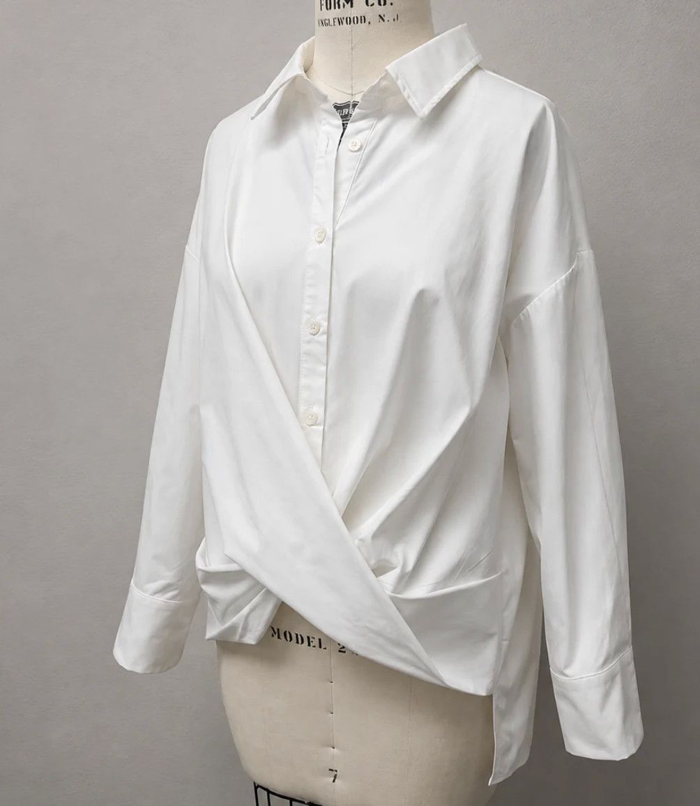 Cross Front Draped Button-Down Shirt Cross Front Draped Button-Down Shirt