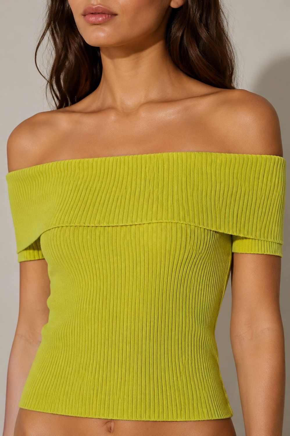 Lime Off-Shoulder Knit Top  small